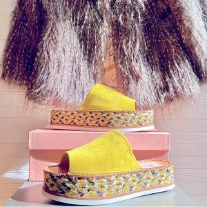 Anthropologie | Gaimo | Juana |  Yellow Suede Espadrille Platform Slides